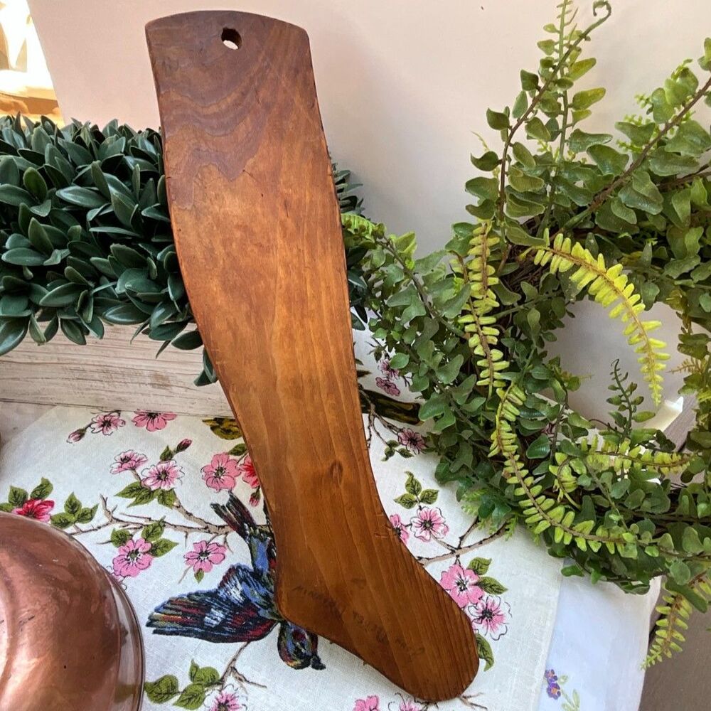 Wooden small sock stretcher signed antique primitive sock stretcher